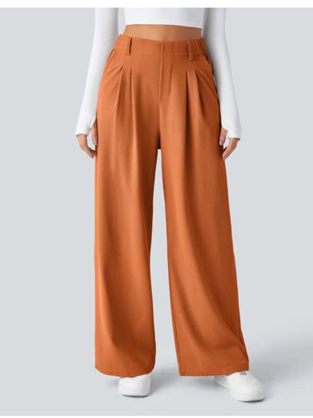 Halara Flex High Waisted Pocket Wide Leg Waffle Pant S Pumpkin Orange Office
